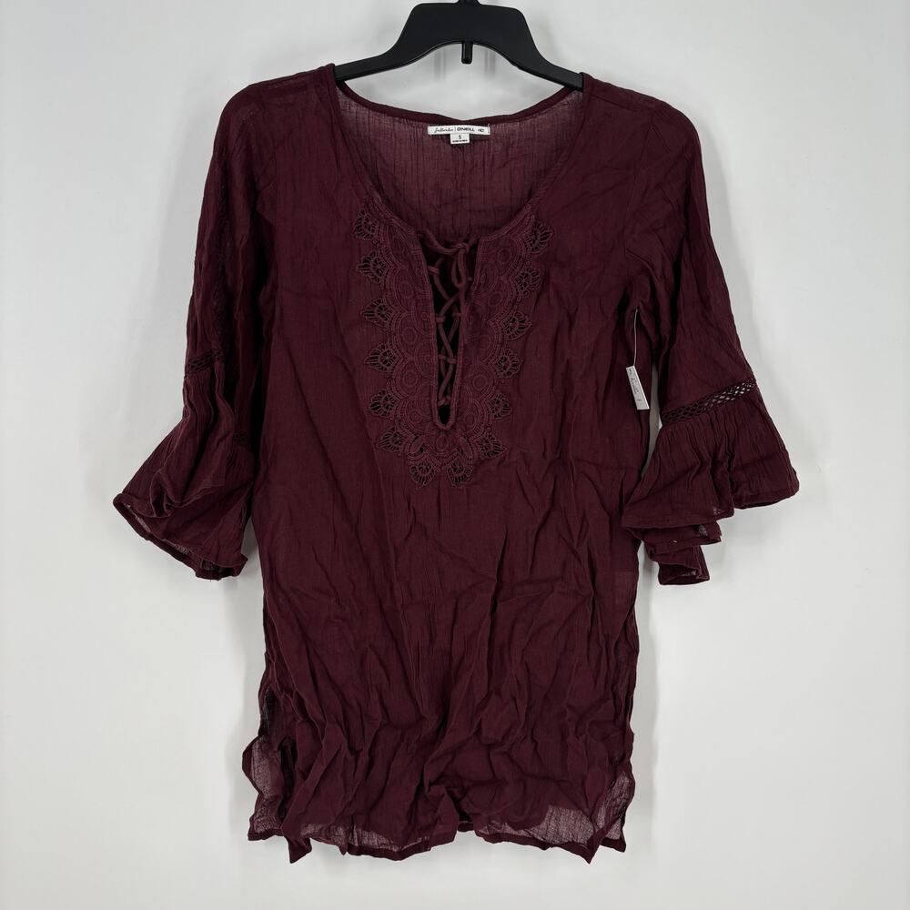 Saltwater Solids 3/4 Sleeve Cover Up Wine S - Picture 2 of 5